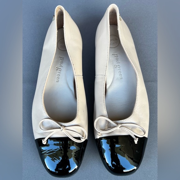 PAUL GREEN Violet Ballet Leather Flats Black & Beige Women's Size 8 US - Picture 1 of 12